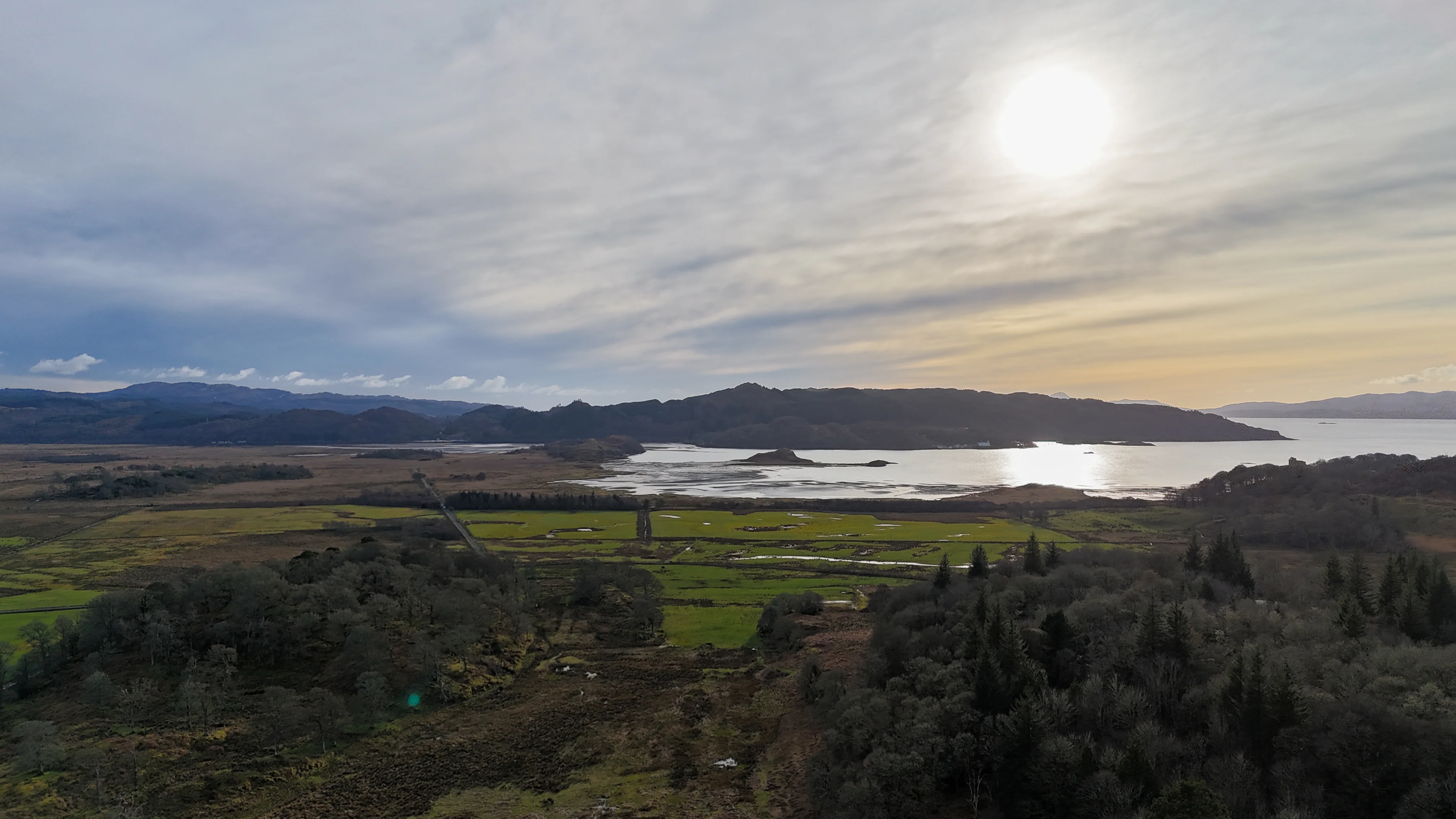 Drone aerial view over the Poltalloch House ruins